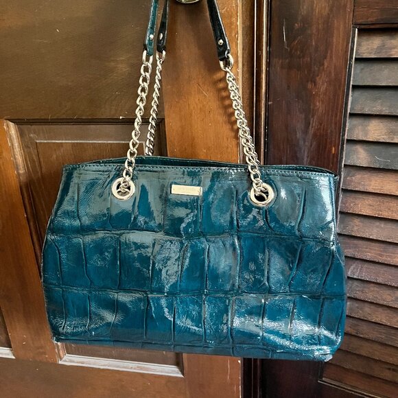 Kate Spade Knightsbridge Helena Croc Green Patent Leather Shoulder Bag - Picture 1 of 15